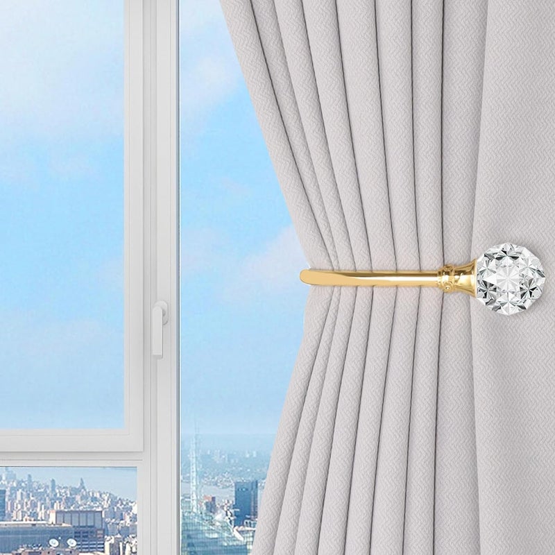 groleca 2 x Heavy Duty U Shaped Metal Curtain Holdbacks Curtain Tiebacks with Clear Crystal Ball Pull Backs Curtain Holders for Drapes (Gold) - Image 3